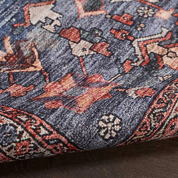 Area Rugs-Kirklands Home Navy & Brick Botanical Washable Area Rug, 5x7