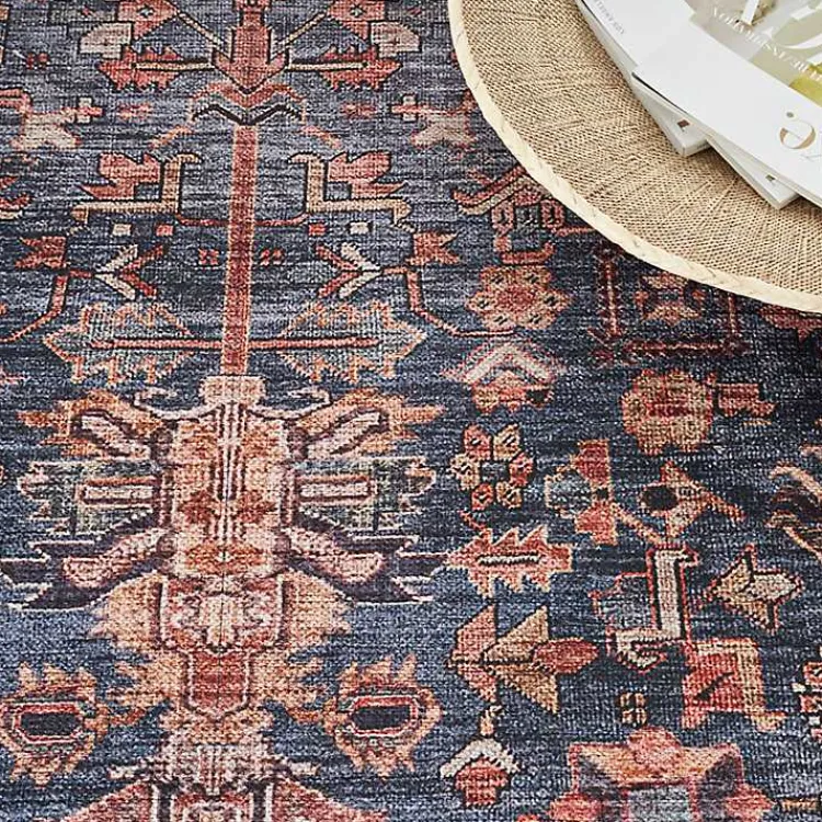 Area Rugs-Kirklands Home Navy & Brick Botanical Washable Area Rug, 5x7