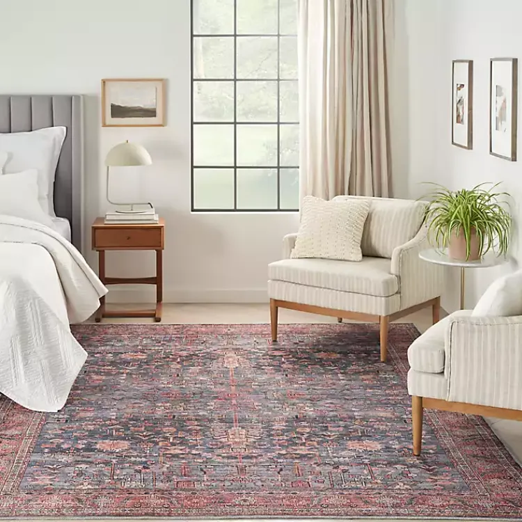 Area Rugs-Kirklands Home Navy & Brick Botanical Washable Area Rug, 5x7