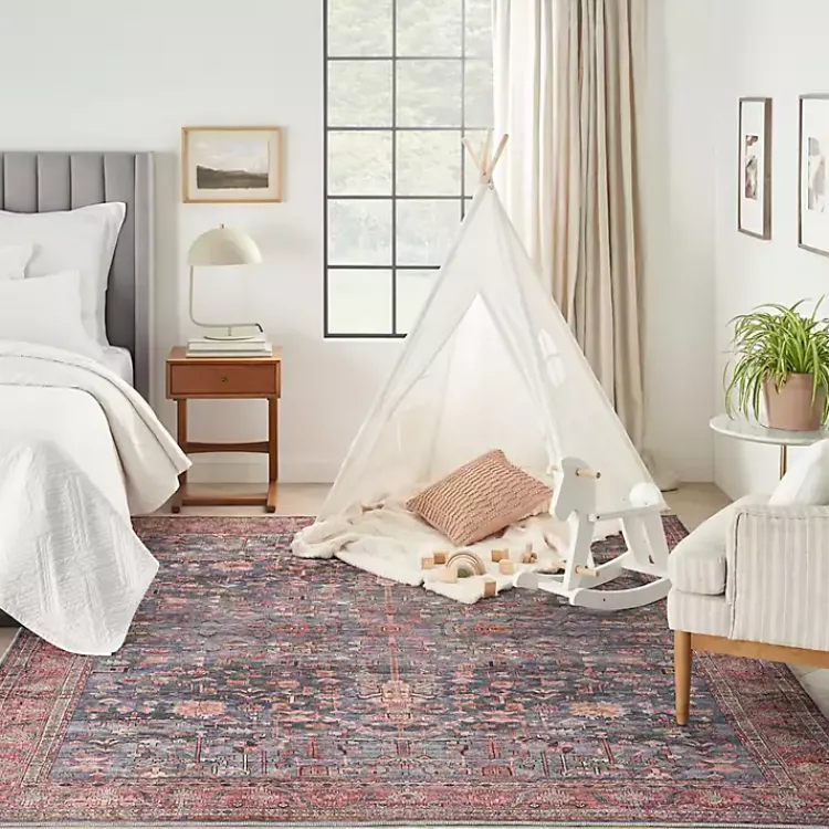 Area Rugs-Kirklands Home Navy & Brick Botanical Washable Area Rug, 5x7