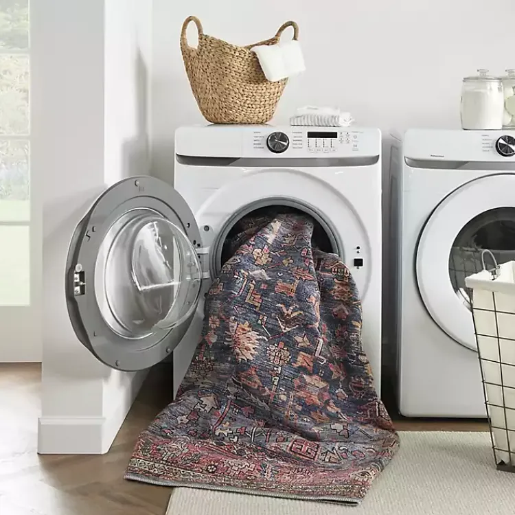 Area Rugs-Kirklands Home Navy & Brick Botanical Washable Area Rug, 5x7