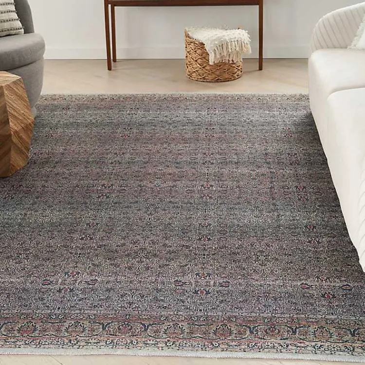 Area Rugs-Kirklands Home Dark Vintage Floral Washable Area Rug, 5x7 Gray