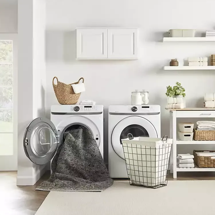 Area Rugs-Kirklands Home Dark Vintage Floral Washable Area Rug, 5x7 Gray