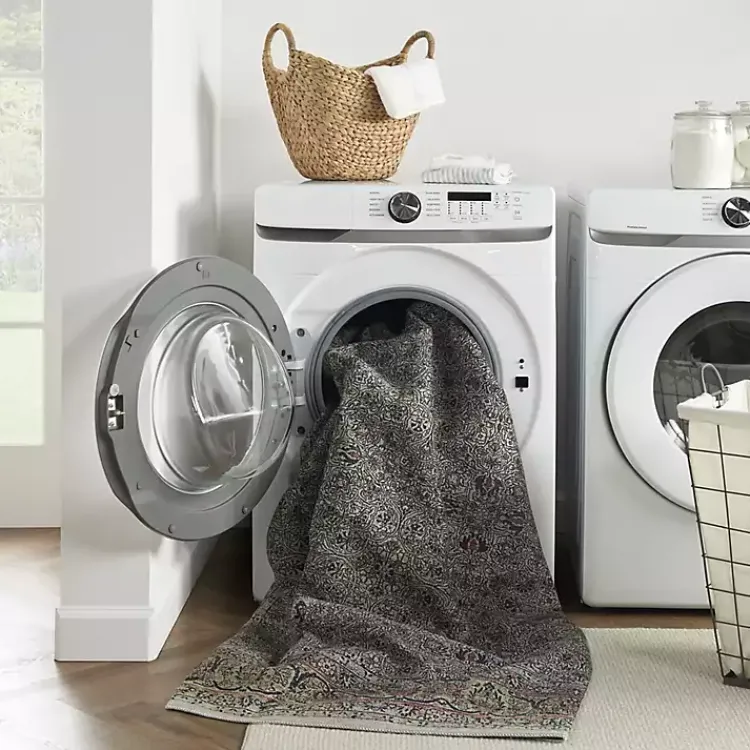 Area Rugs-Kirklands Home Dark Vintage Floral Washable Area Rug, 5x7 Gray