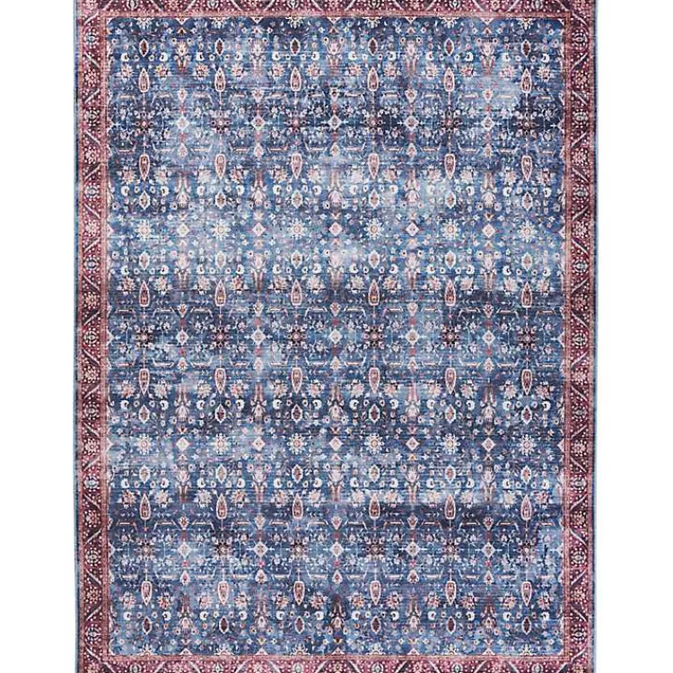 Area Rugs-Kirklands Home and Brick Floral Washable Area Rug, 5x7 Blue