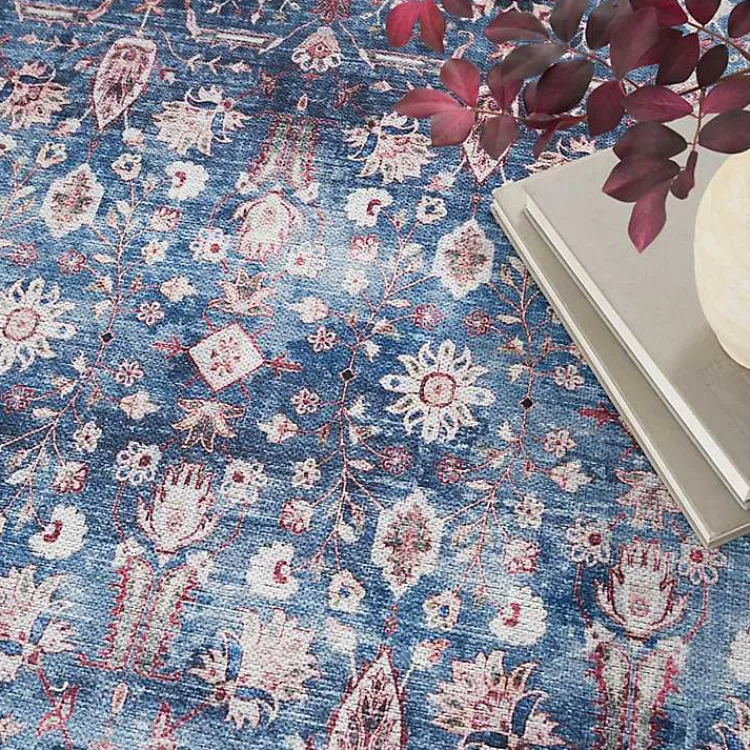 Area Rugs-Kirklands Home and Brick Floral Washable Area Rug, 5x7 Blue