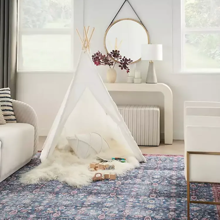 Area Rugs-Kirklands Home and Brick Floral Washable Area Rug, 5x7 Blue