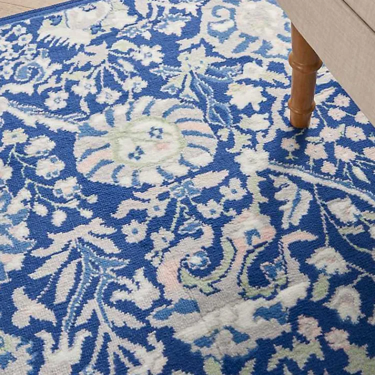 Area Rugs-Kirklands Home Royal Blue Floral Motif Area Rug, 5x7