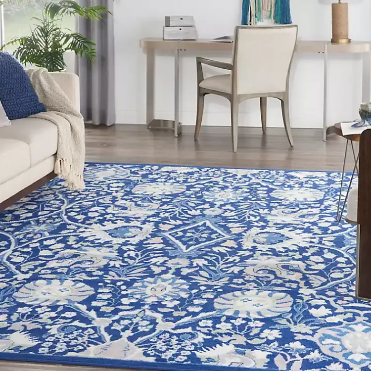 Area Rugs-Kirklands Home Royal Blue Floral Motif Area Rug, 8x10