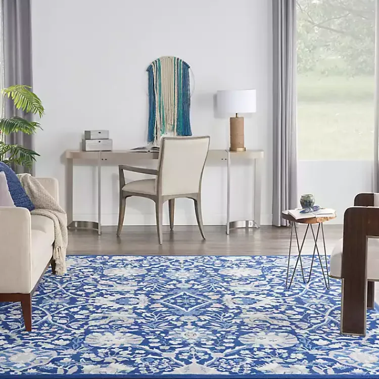 Area Rugs-Kirklands Home Royal Blue Floral Motif Area Rug, 8x10