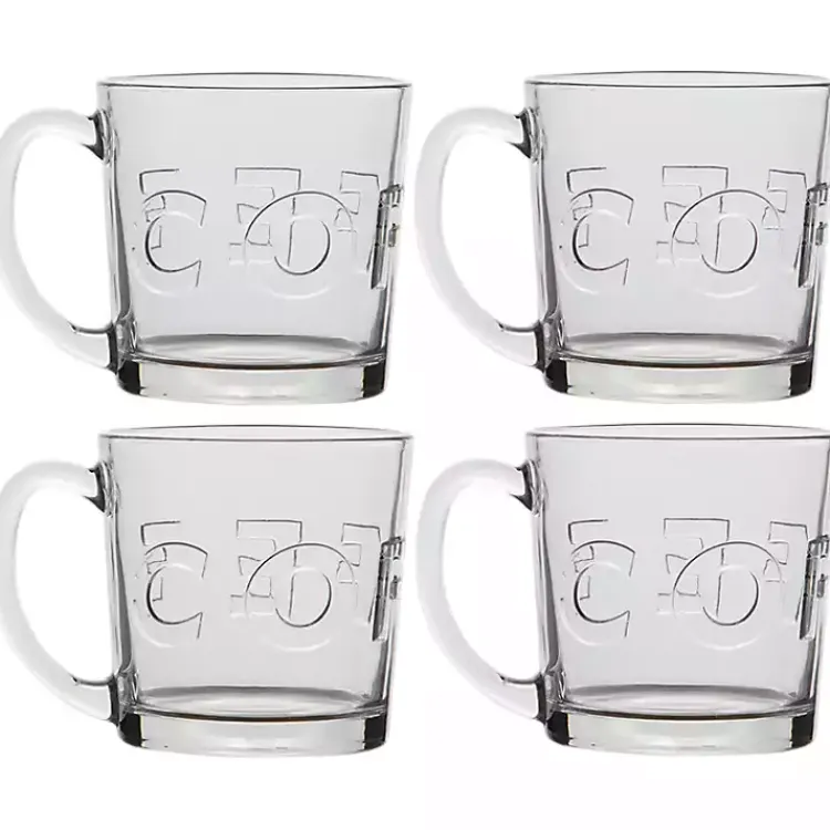 Glassware & Drinkware-Kirklands Home Glass Embossed Coffee Mugs, Set of 4 Clear