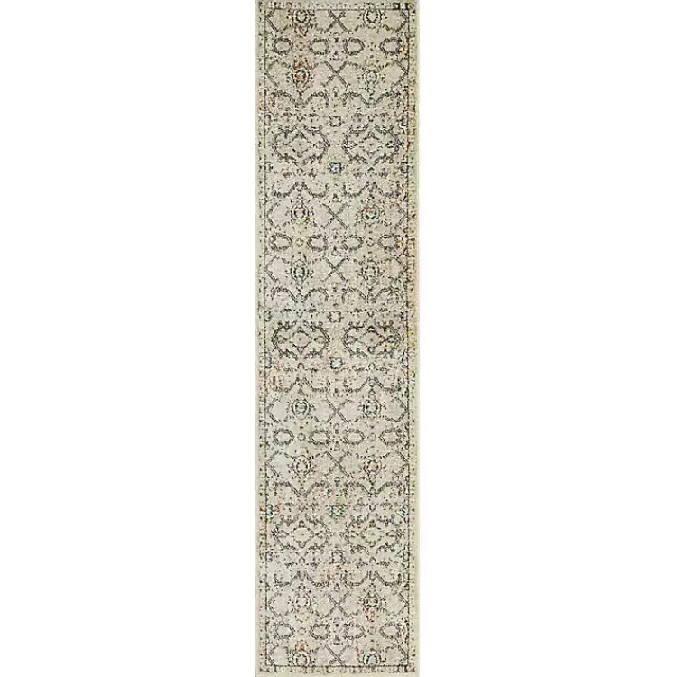 Area Rugs-Kirklands Home Cream Granary Floral Runner, 2x10 Ivory
