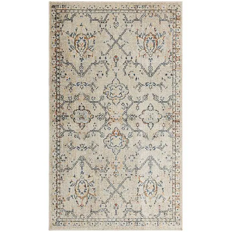 Area Rugs-Kirklands Home Cream Granary Floral Area Rug, 6x9 Ivory