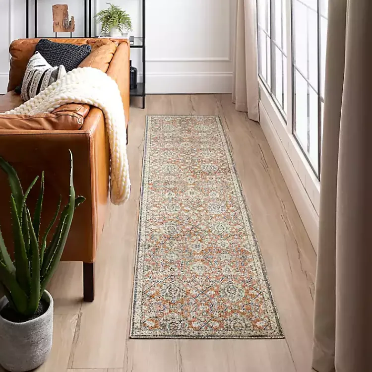 Area Rugs-Kirklands Home Granary Floral Runner, 2x8 Orange