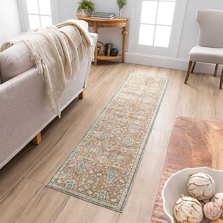 Area Rugs-Kirklands Home Granary Floral Runner, 2x8 Orange