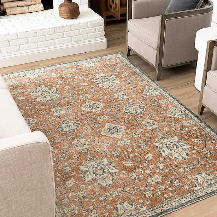 Area Rugs-Kirklands Home Granary Floral Area Rug, 6x9 Orange