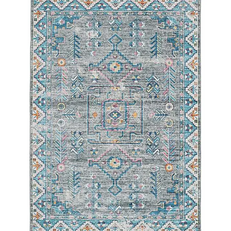 Area Rugs-Kirklands Home Gray and Blue Barron Washable Area Rug, 5x7
