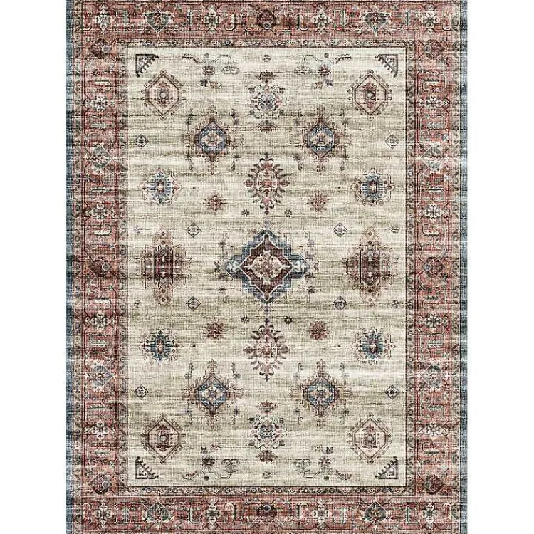 Area Rugs-Kirklands Home Raquel Red and Ivory Washable Area Rug, 7x9