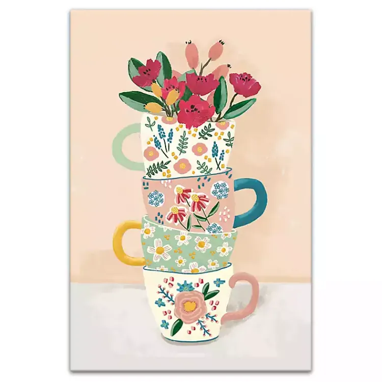 Canvas Art-Kirklands Home Stacked Floral Mugs Canvas Art Print