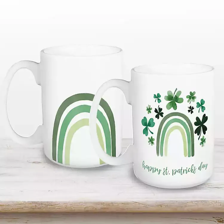 Glassware & Drinkware-Kirklands Home Green Rainbow St. Patrick's Day Mugs, Set of 2