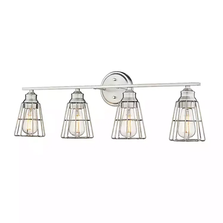 Flush Mount Lighting-Kirklands Home Brushed Nickel Cage Shade Vanity Light Silver
