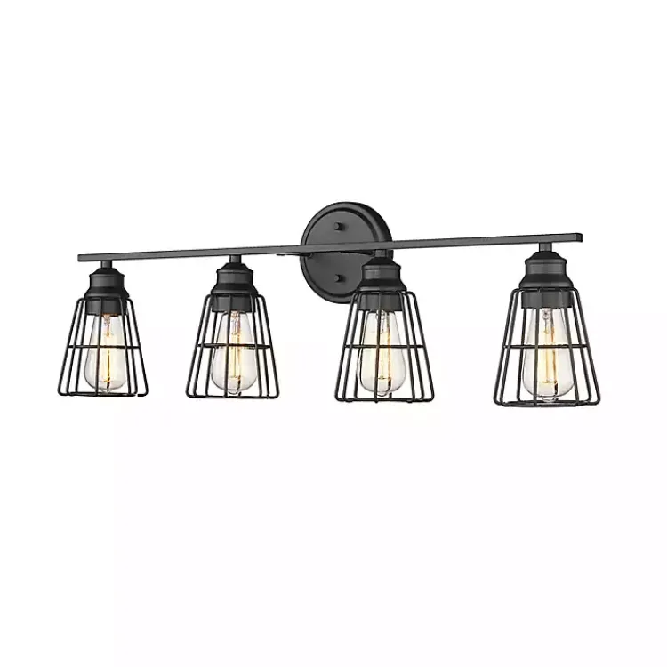 Flush Mount Lighting-Kirklands Home Matte Cage Shade Vanity Light Black