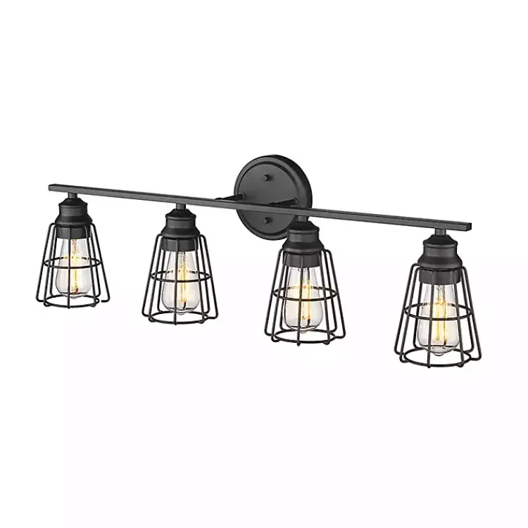 Flush Mount Lighting-Kirklands Home Matte Cage Shade Vanity Light Black