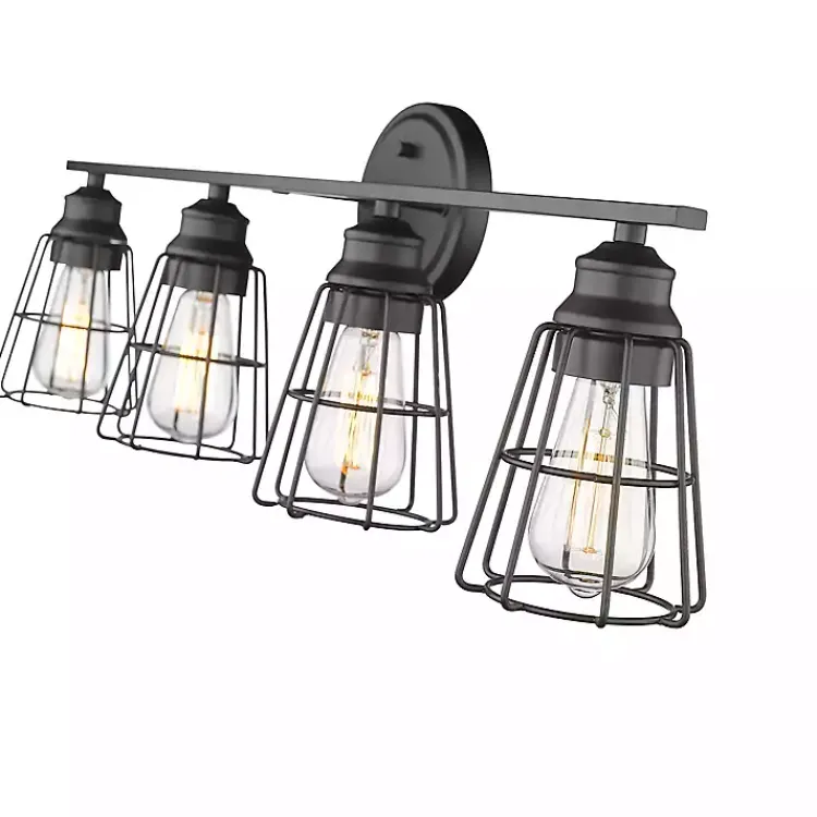 Flush Mount Lighting-Kirklands Home Matte Cage Shade Vanity Light Black