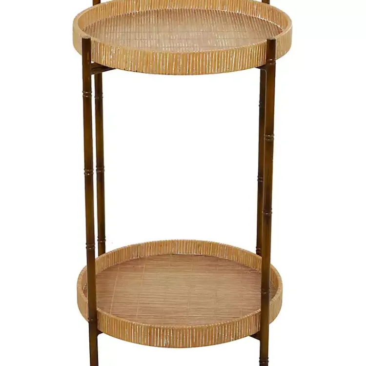 Accent & End Tables-Kirklands Home Round Rattan 2-Tier Side Table Brown