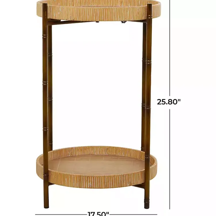 Accent & End Tables-Kirklands Home Round Rattan 2-Tier Side Table Brown