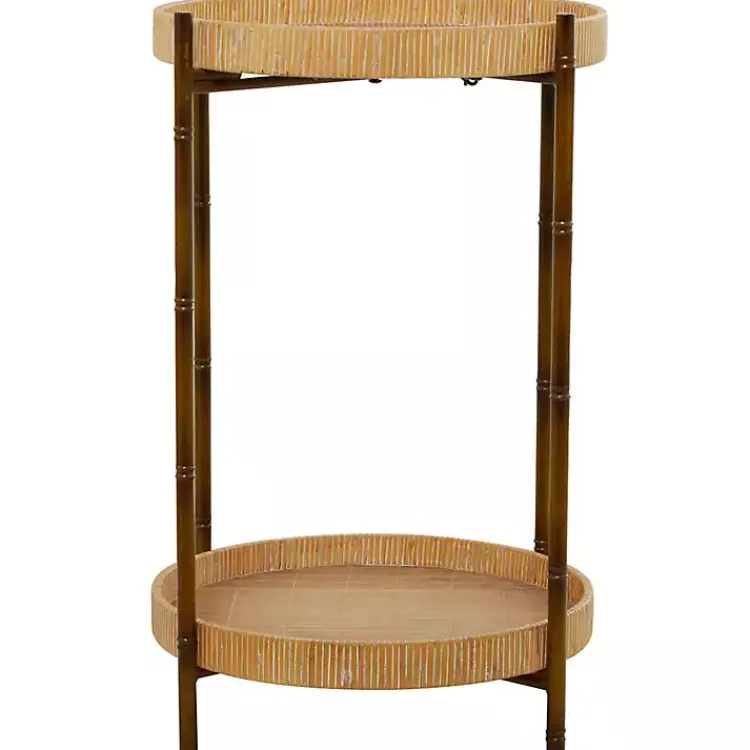 Accent & End Tables-Kirklands Home Round Rattan 2-Tier Side Table Brown
