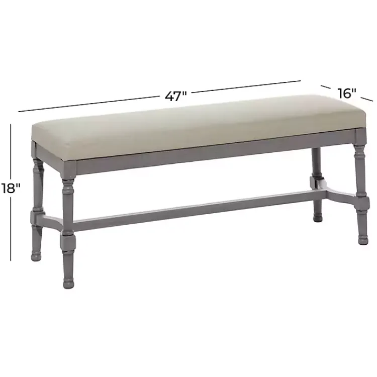Benches & Ottomans-Kirklands Home Wood Upholstered Burlap Seat Bench Gray