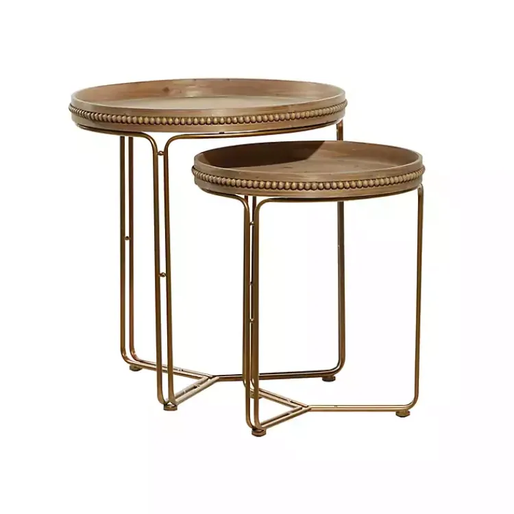 Accent & End Tables-Kirklands Home Wood Beaded Nesting Side Tables, Set of 2 Brown