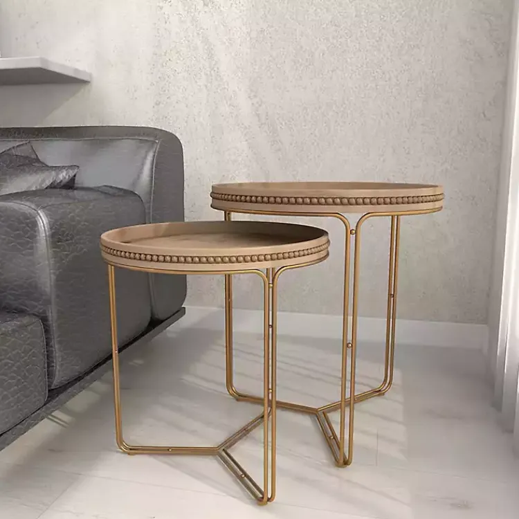 Accent & End Tables-Kirklands Home Wood Beaded Nesting Side Tables, Set of 2 Brown