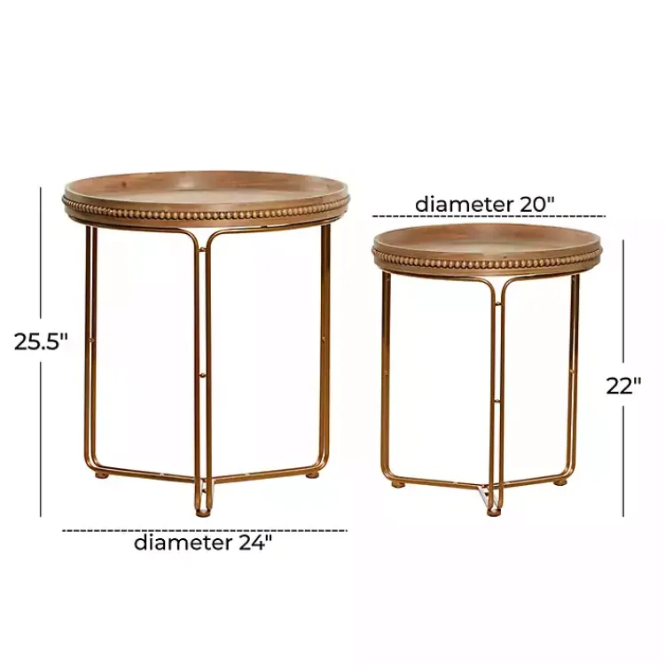 Accent & End Tables-Kirklands Home Wood Beaded Nesting Side Tables, Set of 2 Brown