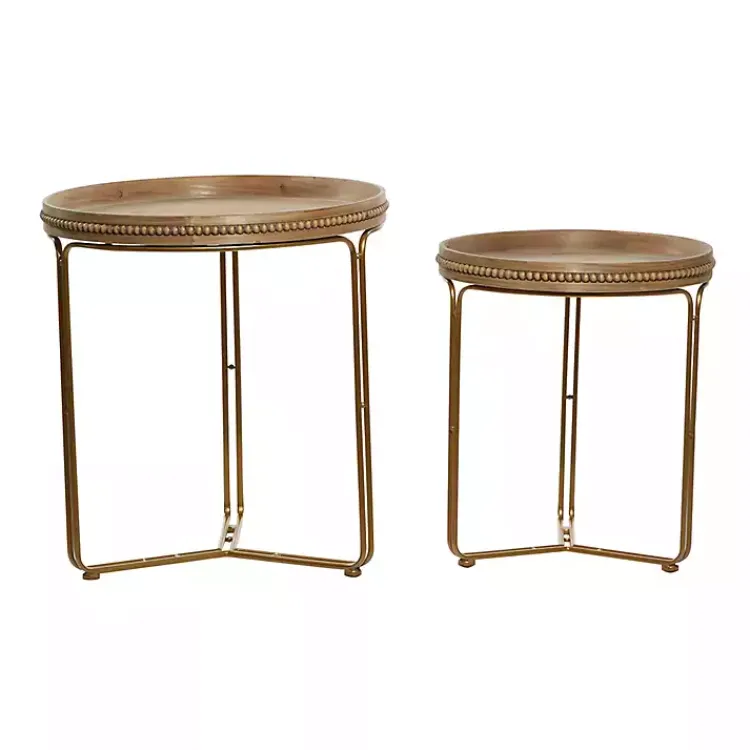 Accent & End Tables-Kirklands Home Wood Beaded Nesting Side Tables, Set of 2 Brown