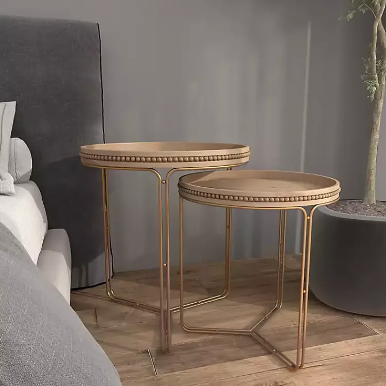 Accent & End Tables-Kirklands Home Wood Beaded Nesting Side Tables, Set of 2 Brown