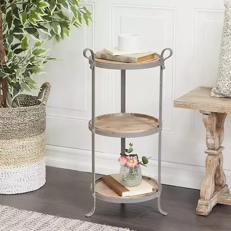 Accent & End Tables-Kirklands Home Brown Wood and Metal 3-Tier Side Table Gray