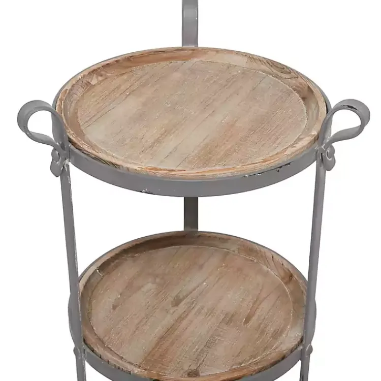 Accent & End Tables-Kirklands Home Brown Wood and Metal 3-Tier Side Table Gray