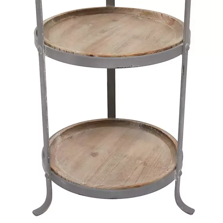 Accent & End Tables-Kirklands Home Brown Wood and Metal 3-Tier Side Table Gray