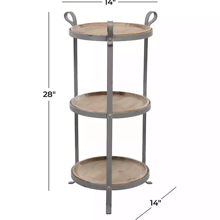 Accent & End Tables-Kirklands Home Brown Wood and Metal 3-Tier Side Table Gray