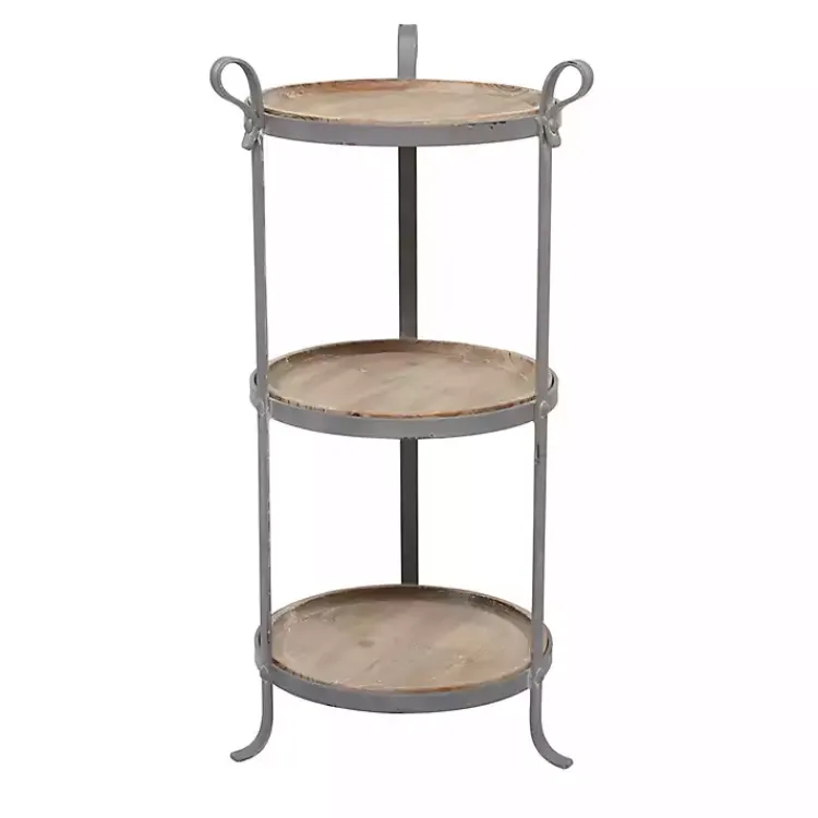 Accent & End Tables-Kirklands Home Brown Wood and Metal 3-Tier Side Table Gray