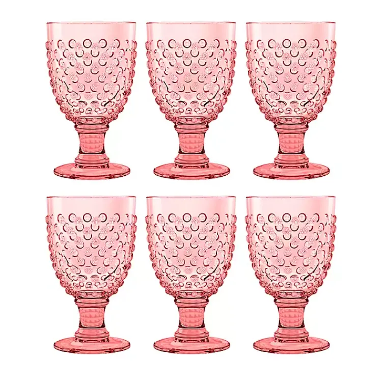 Glassware & Drinkware-Kirklands Home Beaded Acrylic Goblet Wine Glasses, Set of 6 Pink