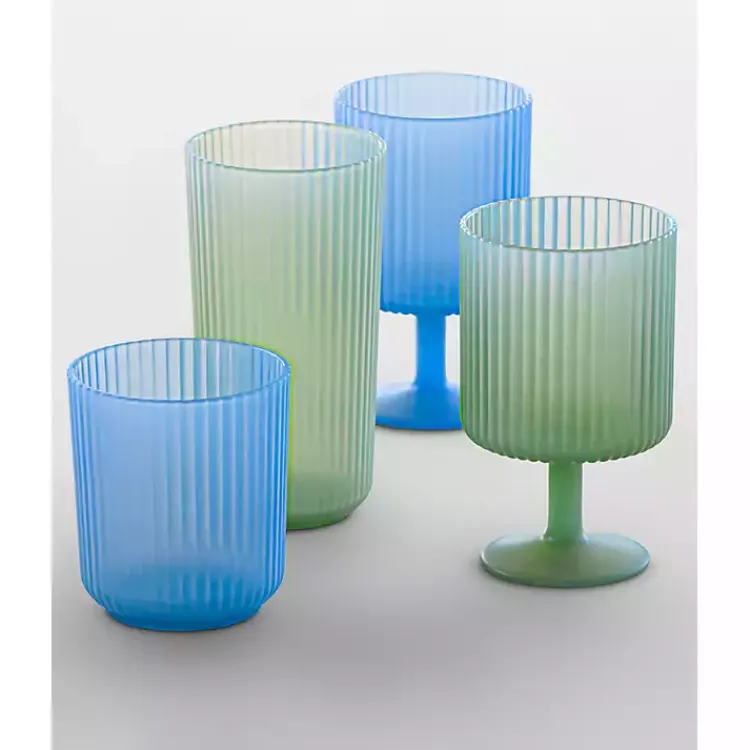 Glassware & Drinkware-Kirklands Home Matte Azure Ribbed Short Glasses, Set of 6 Blue