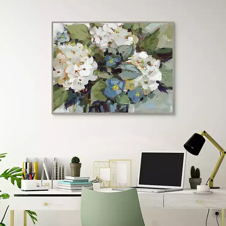 Framed Art-Kirklands Home White and Blue Hydrangeas Framed Canvas Art Print