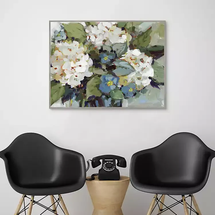 Framed Art-Kirklands Home White and Blue Hydrangeas Framed Canvas Art Print