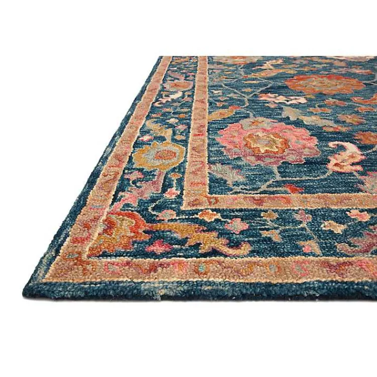 Area Rugs-Kirklands Home Blue Floral Fernanda Wool Area Rug, 5x7