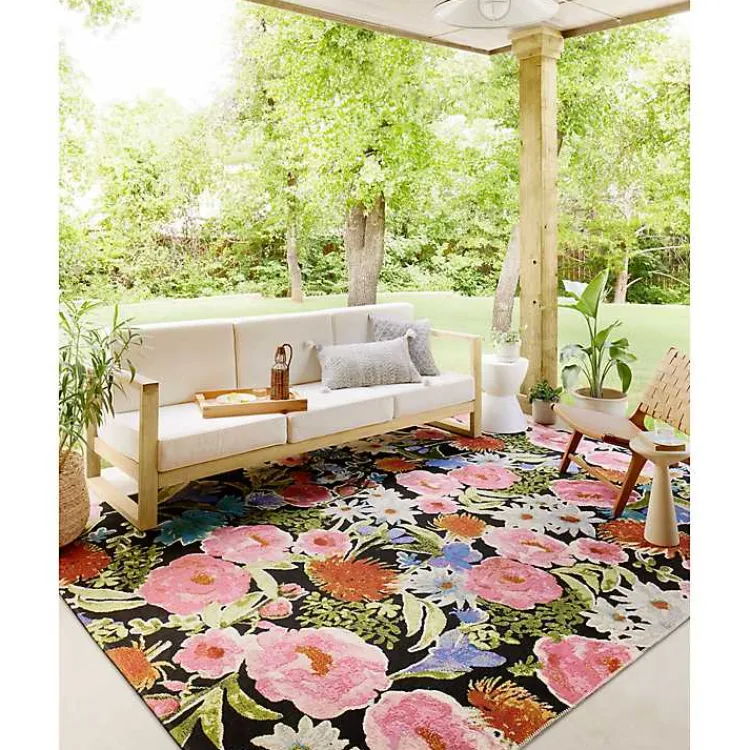 Area Rugs-Kirklands Home Midnight Garden Party Indoor/Outdoor Rug, 7x11