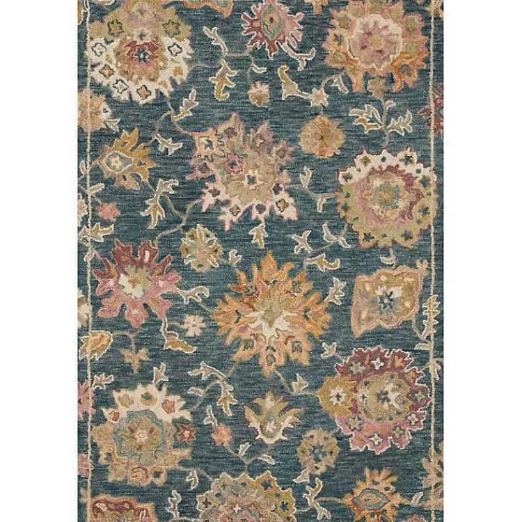 Area Rugs-Kirklands Home Navy Flora Motif Wool Area Rug, 5x8