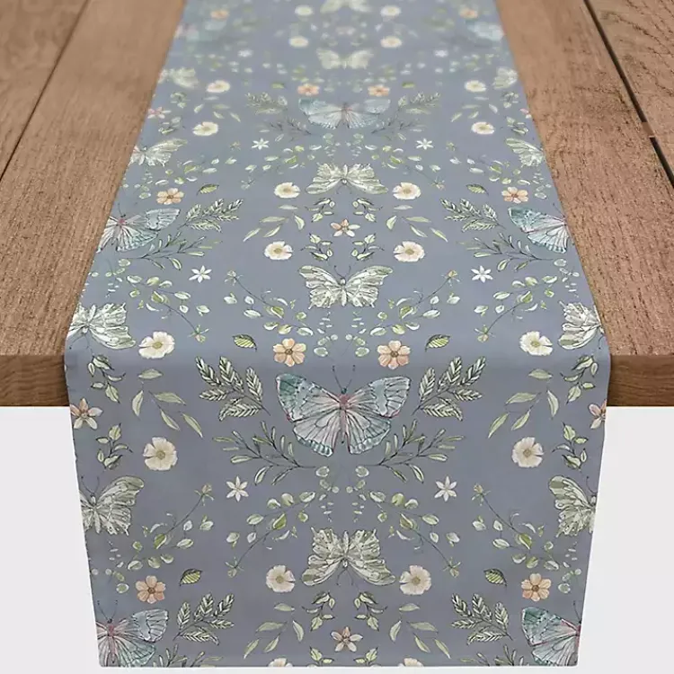 Table Linens-Kirklands Home Botanical Butterfly Table Runner, 72 in. Blue